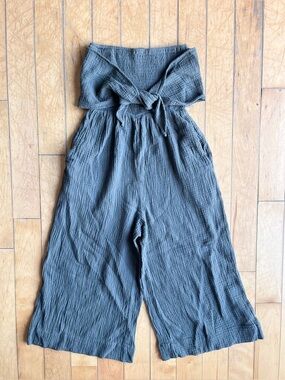 bishop + young 100% Cotton Tie Front Sleeveless Wide‑Leg Pants Jumpsuit Size XS